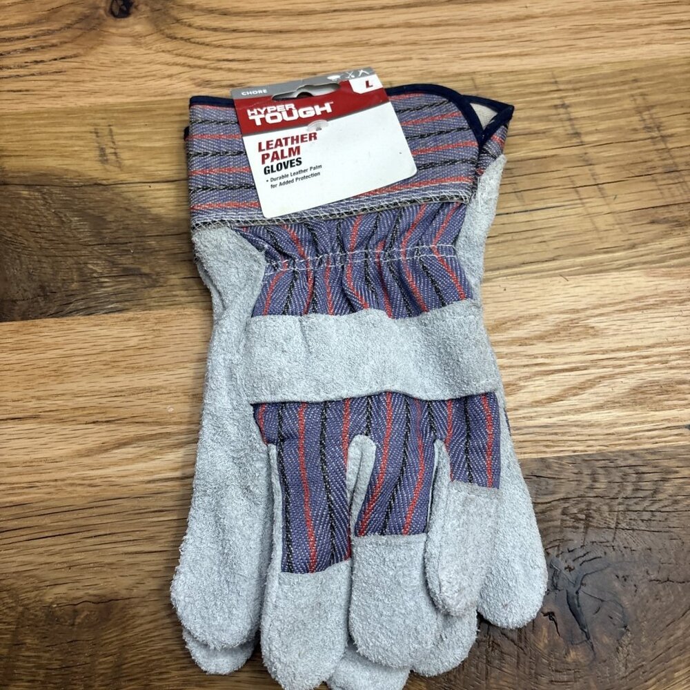HYPER TOUGH Men’s Size L Multipurpose Soft Cowhide Leather Work Gloves • Grey